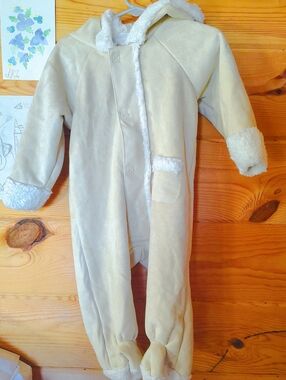 small wonders Cream Hooded One-Piece with Sherpa Trim